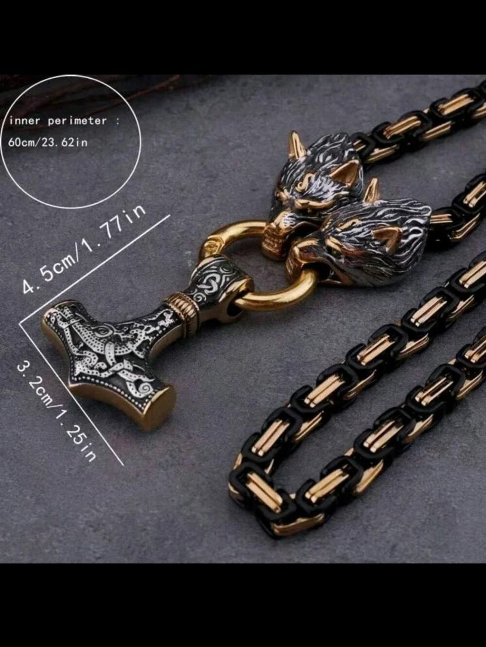 Hammer & Wolf Pendant Necklace in Black and Gold